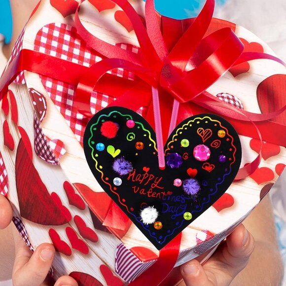 27 Sets Magic Color Scratch Paper Heart Ornaments Bookmarks Valentine Craft Kits - Picture 8 of 9